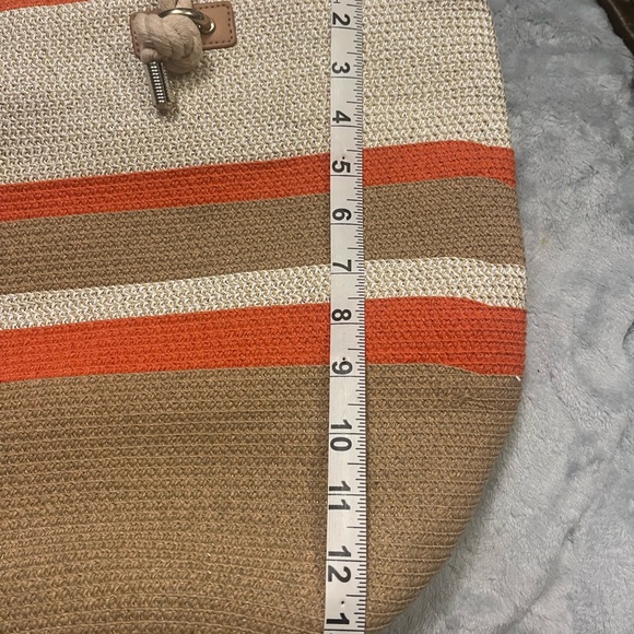 Orange & brown stripe beach tote  bag. - Picture 6 of 7
